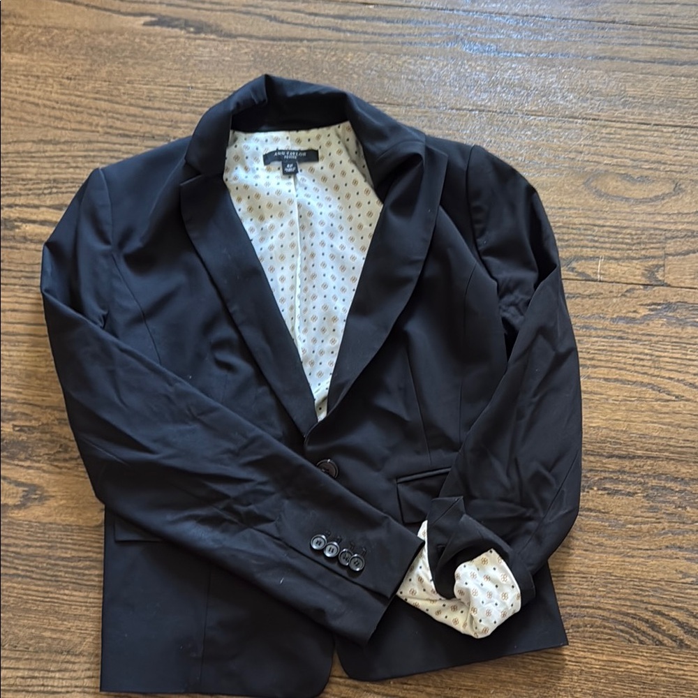 Ann Taylor Black Blazer with Patterned Lining